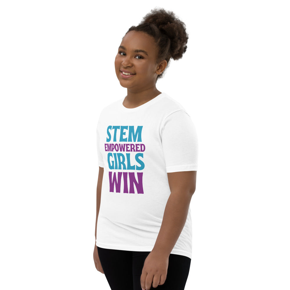 STEM Empowered Girls Win Short Sleeve Kids T-Shirt (White/Color)