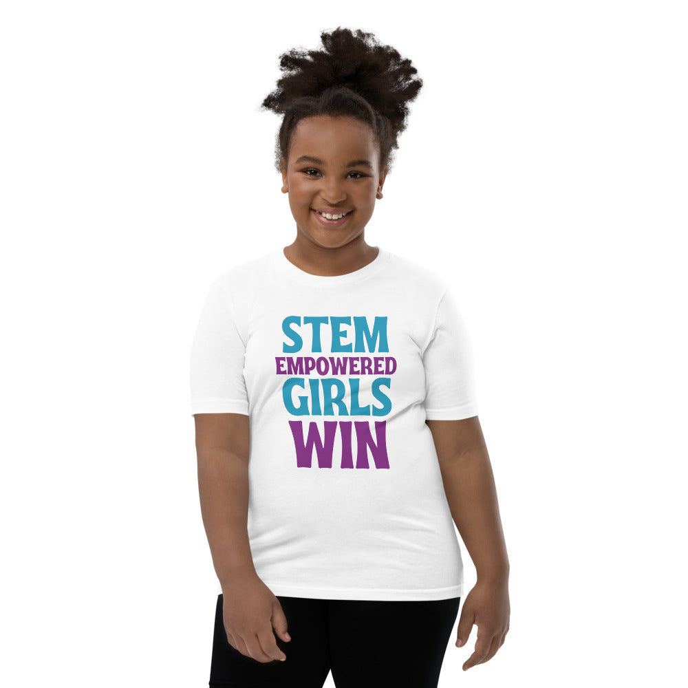STEM Empowered Girls Win Short Sleeve Kids T-Shirt (White/Color)