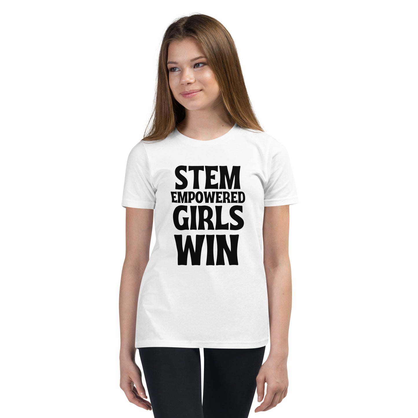 STEM Empowered Girls Win Short Sleeve Youth (White/Black) T-Shirt